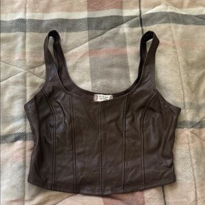 Altar'd State Chocolate Brown Faux Leather Crop Top